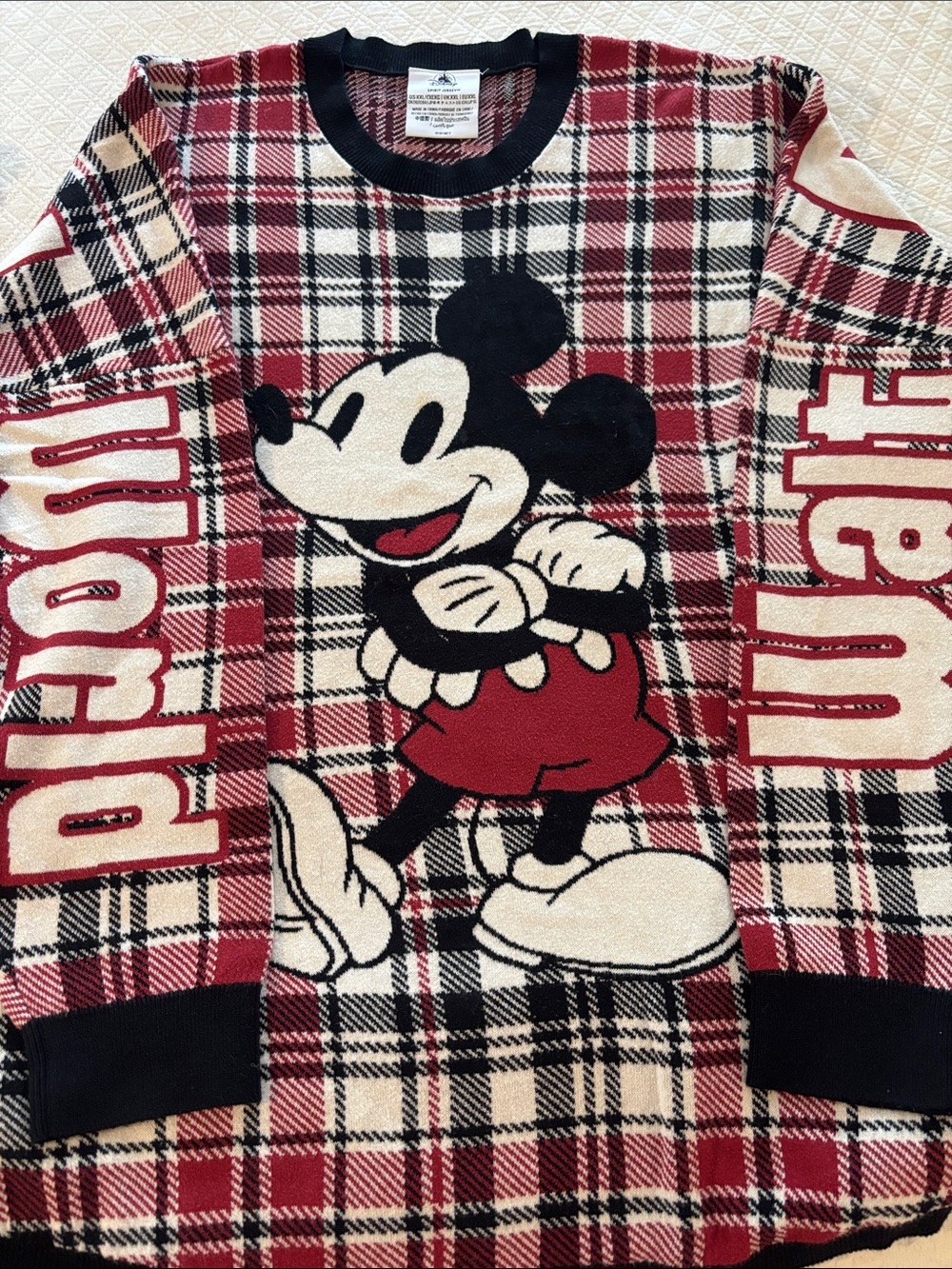 Disney Red Black Plaid Mickey Mouse Sweater Top Disney Parks